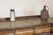 Industrial- vintage-  antigue pine- decorations style Industrial vintage workbench/sidetable in Wood/metal, european 1960