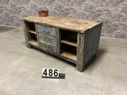 style Industrial retro vintage workbench/desk/sidetable in wood/metal, European 20th century